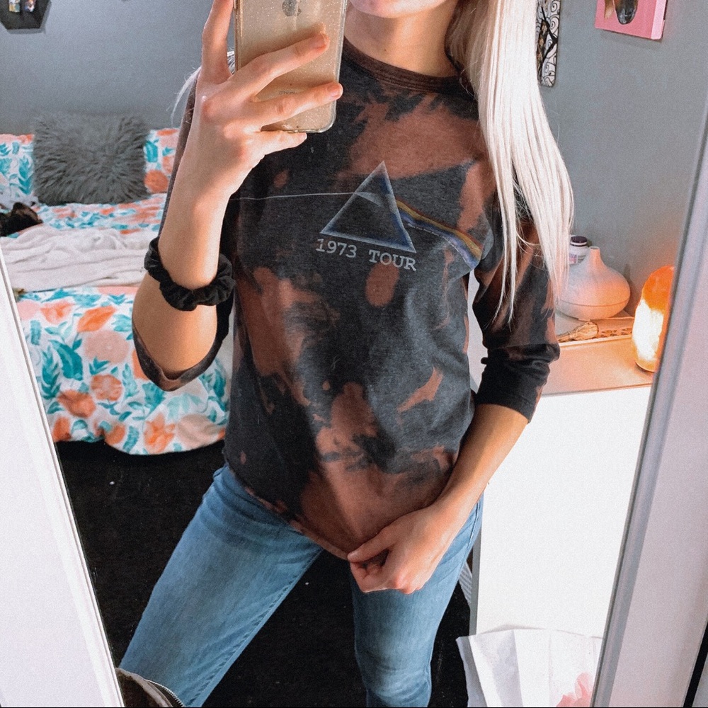 Pink Floyd 1973 Tour Bleached Tie Dye Baseball Tee
